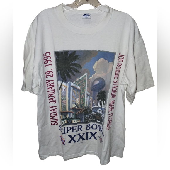 Vtg NFL Superbowl XXIX T-shirt Miami 1995 L White San Diego v. San Fran - Picture 1 of 9